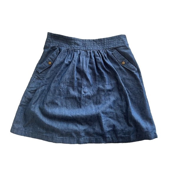 Women's Paraella Blue 100% Cotton‎ Pleated Mini Skirt Small Pockets - Picture 1 of 6